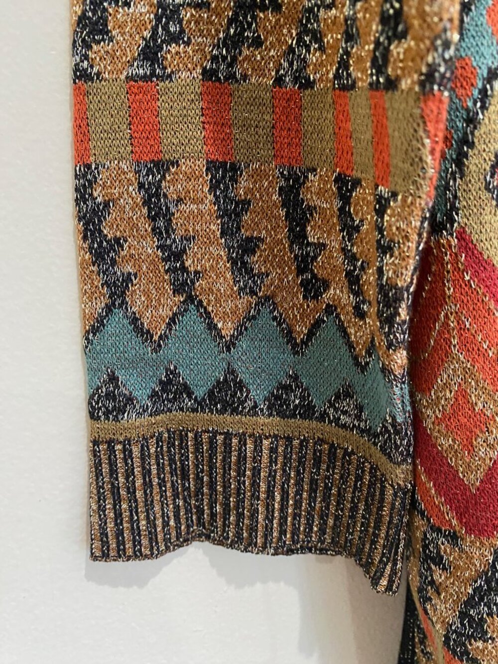 Peruvian Connection Dauphine Open Longline Cardigan Metallic Floral Medallion XL - Picture 11 of 13